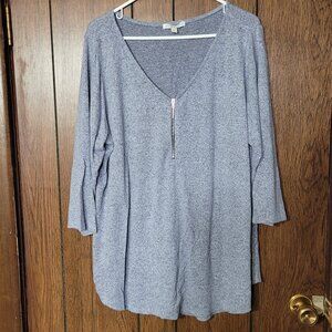 Green Envelope Los Angeles Women's 2X Blue Zip-Front Top – Rayon Blend, Made USA